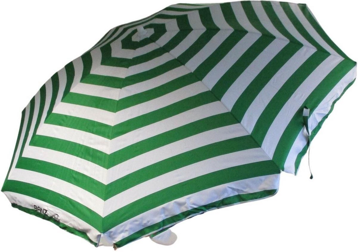 Banz - UV Strand parasol - 165/200cm x 180cm - Groen/Wit gestreept - maat Onesize