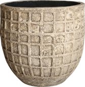 PTMD Jitta grijze pot keramiek rond met geblokt design maat in cm: 50 x 50 x 50 - Grijs