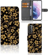 Telefoonhoesje Geschikt voor Samsung Galaxy S21 Plus Bookcase Cadeau voor Oma Gouden Bloemen