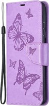 Mobigear Telefoonhoesje geschikt voor Samsung Galaxy S21 Ultra Hoesje | Mobigear Butterfly Bookcase Portemonnee | Pasjeshouder voor 2 Pasjes | Telefoonhoesje voor Pinpas / OV Kaart / Rijbewijs - Paars