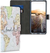 kwmobile telefoonhoesje voor Huawei P Smart Z - Hoesje met pasjeshouder in zwart / meerkleurig - Travel Wereldkaart design