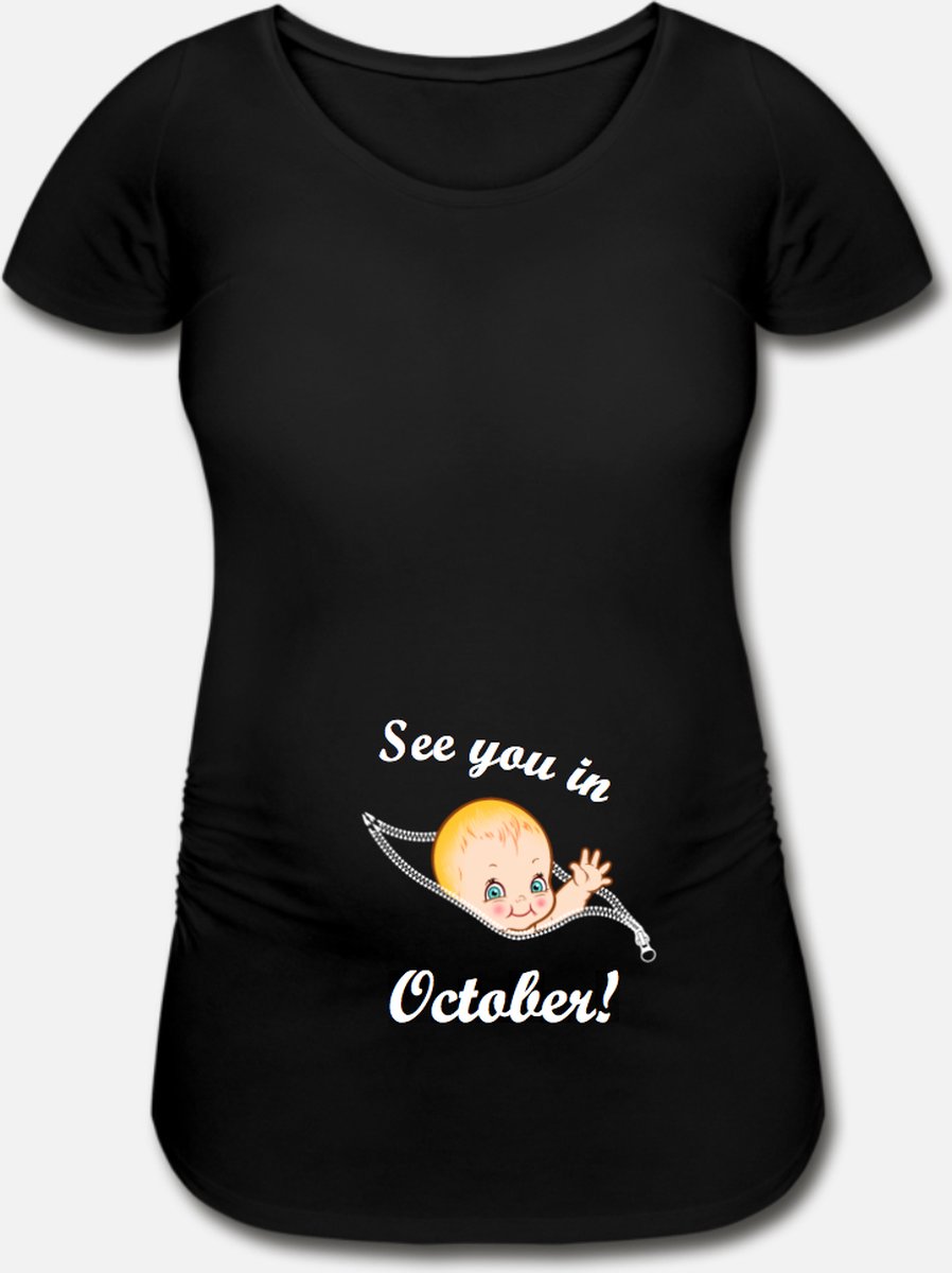 Zwangerschaps T-Shirt See you in October maat L - Merkloos