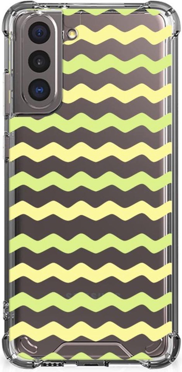 Back Cover voor Samsung Galaxy S21 Doorzichtige Silicone Hoesje Waves Yellow