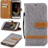 Kleurafstemming Denim Texture Leather Case voor Galaxy J2 Pro, met houder & kaartsleuven & portemonnee & lanyard (grijs)