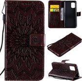 Voor Xiaomi Mi 10 Lite 5G Sun Embossing Pattern Horizontale Flip Leather Case met Card Slot & Holder & Wallet & Lanyard (Brown)