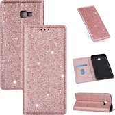 Voor Samsung Galaxy J4 + ultradunne glitter magnetische horizontale flip lederen tas met houder en kaartsleuven (rose goud)