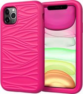 Voor iPhone 11 Pro Max Wave Pattern 3 in 1 Silicone + PC schokbestendige beschermhoes (Hot Pink)