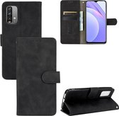 Voor Geschikt voor Xiaomi Redmi Note 9 4G Effen Kleur Huidgevoel Magnetische Gesp Horizontale Flip Kalftextuur PU Lederen Case met Houder & Kaartsleuven & Portemonnee (Zwart)