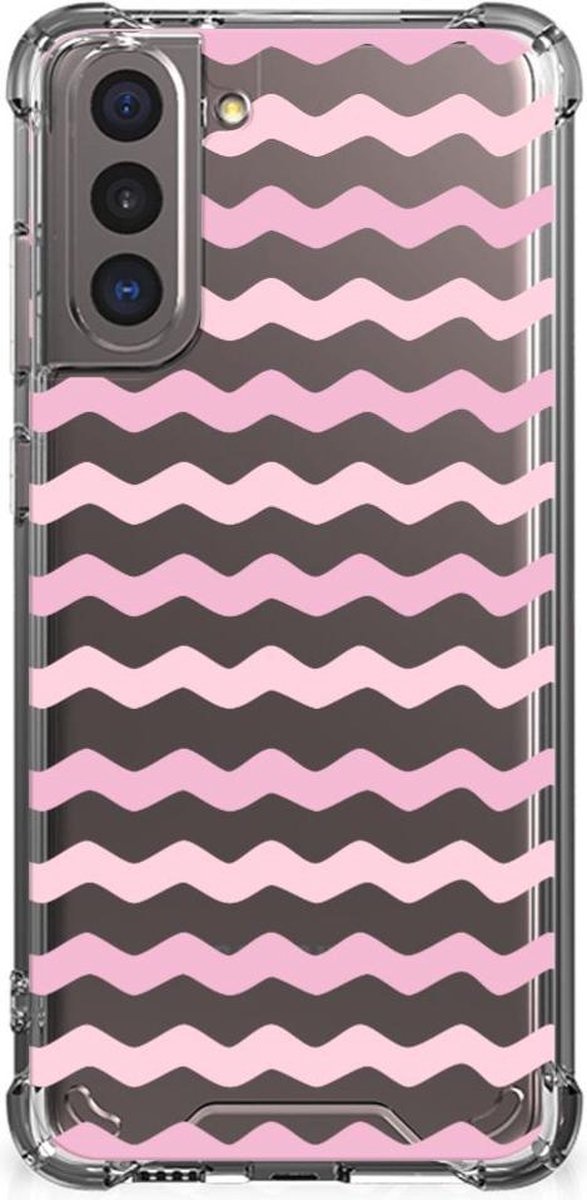 Samsung Galaxy S21 Doorzichtige Silicone Hoesje Waves Roze
