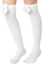 dressforfun - Overknee-kousen met witte lus - verkleedkleding kostuum halloween verkleden feestkleding carnavalskleding carnaval feestkledij partykleding - 303448