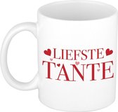 Liefste tante mok wit met rode tekst en hartjes - verjaardag / bedankt cadeau