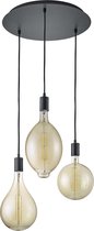 LED Hanglamp - Trinon Glinsty - 24W - Warm Wit 2700K - Dimbaar - E27 Fitting - 3-lichts - Rond - Mat Zwart - Aluminium