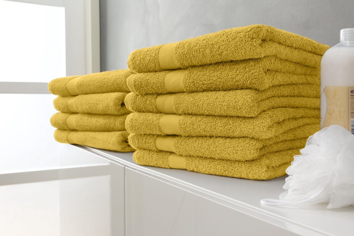 Twentse Damast Luxe Katoenen Badstof Handdoeken Douchelaken 2 stuks 70x140 cm Oker Geel