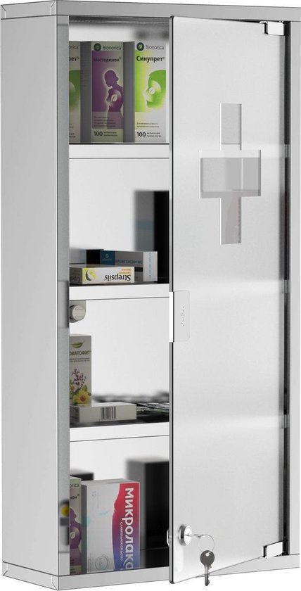 Medicijnkastje met spiegel - Kasten - Spiegelkast - RVS - 30 x 12 x 60 cm