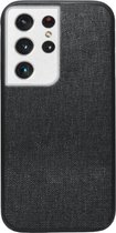 - ADEL Siliconen Back Cover Softcase Hoesje Geschikt voor Samsung Galaxy S21 Ultra - Stoffen Textiel Zwart