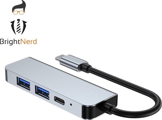 BrightNerd 4 in 1 USB-C adapter hub - HDMI 4K - 2x USB 3.0 - 1x USB-C Power - Space Grey - BrightNerd