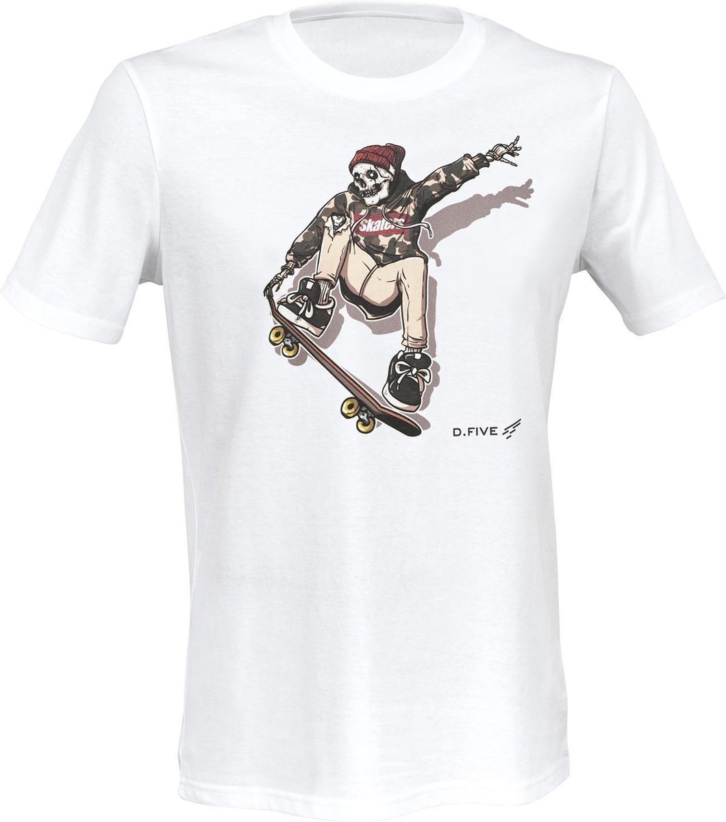 D.five T-shirt Skull Skateboard Heren Katoen/viscose Wit Mt L