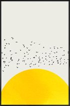 JUNIQE - Poster in kunststof lijst A Thousand Birds -30x45 /Geel