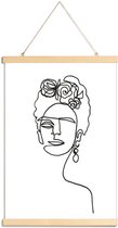 JUNIQE - Posterhanger Frida Kahlo - lijntekening -60x90 /Wit & Zwart