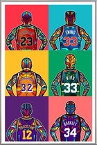 JUNIQE - Poster met kunststof lijst NBA-legendes pop art -13x18