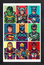JUNIQE - Poster in houten lijst Superhelden Pop Art -30x45 /Kleurrijk
