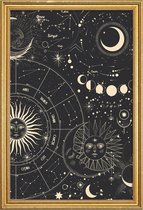 JUNIQE - Poster met houten lijst Astrology Wheel -13x18 /Zwart