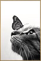 JUNIQE - Poster met kunststof lijst Butterfly Kiss -13x18 /Grijs