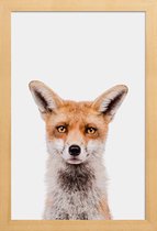 JUNIQE - Poster in houten lijst Fox -60x90 /Bruin & Wit