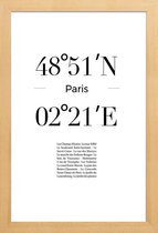JUNIQE - Poster in houten lijst Coördinaten Parijs -60x90 /Wit & Zwart