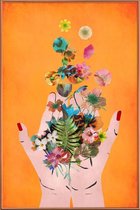 JUNIQE - Poster met kunststof lijst Frida's Hands -40x60 /Kleurrijk