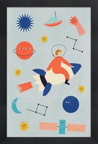 JUNIQE - Poster met houten lijst Friends in Space -13x18 /Kleurrijk