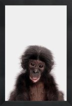 JUNIQE - Poster met houten lijst Bonobo -13x18 /Bruin & Zwart