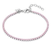 Twice As Nice Armband in edelstaal, tennis armband, roze zirkonia  16 cm+3 cm