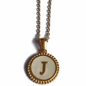 Aramat jewels -ketting-letter j- chirurgisch staal -wit- schelp - goudkleurig-45cm - dames- rond