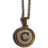Aramat jewels -ketting-letter c- chirurgisch staal -wit- schelp - goudkleurig-45cm - dames- rond
