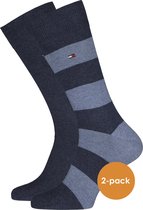 Tommy Hilfiger Rugby Stripe Socks (2-pack) - herensokken katoen gestreept en uni - jeans blauw - Maat: 39-42