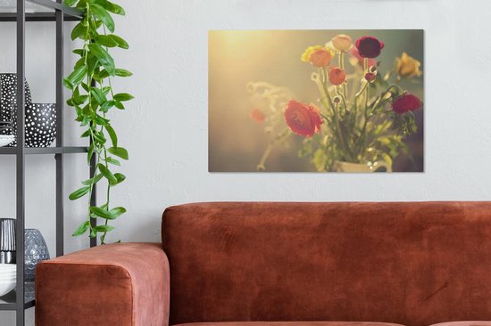 Bouquet de renoncules colorées Toile 90x60 cm - Tirage photo sur toile (Décoration murale salon / chambre)