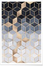 JUNIQE - Poster Soft Blue Gradient Cubes -60x90 /Blauw & Bruin