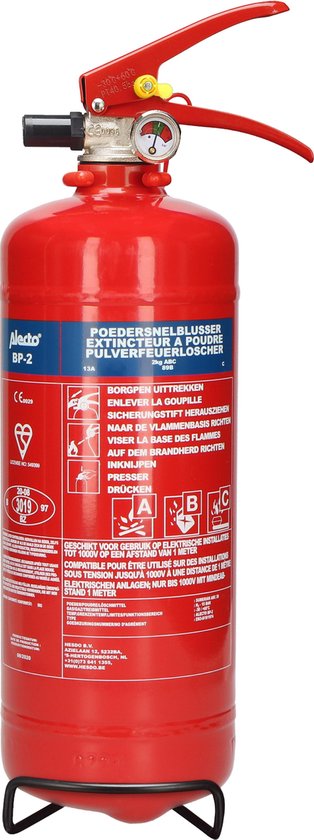Alecto BP2 Brandblusser - Poederblusser 2 kilogram - Brandklasse ABC - Inclusief Ophangbeugel