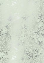 Cadeaupapier Mint met Metallic Bloemen- Breedte 30 cm - 150m lang