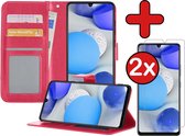 Samsung A42 Hoesje Book Case Met 2x Screenprotector - Samsung Galaxy A42 Hoesje Wallet Case Portemonnee Hoes Cover - Donker Roze