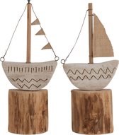 J-line Boot Met Zeil/Vlaggetjes Op Voet Hout Naturel/Wit Small Assortiment Van 2