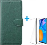 Xiaomi Poco X3 - Bookcase Groen - portemonee hoesje met 2 stuks Glas Screen protector