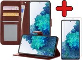 Samsung S20FE Hoesje Book Case Met Screenprotector - Samsung Galaxy S20FE Hoesje Wallet Case Portemonnee Hoes Cover - Bruin