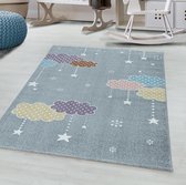 Tapis a poil ras chambre d'enfant Tapis pour enfants Motif nuages ??étoile Gris