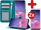 Samsung S10 Hoesje Book Case Met 2x Screenprotector - Samsung Galaxy S10 Hoesje Wallet Case Portemonnee Hoes Cover - Turquoise