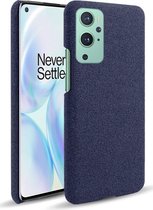OnePlus 9 Hoesje Hard Plastic met Stof Textuur Back Cover Blauw