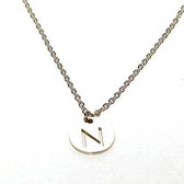 Ketting alfabet rond N - Zilver