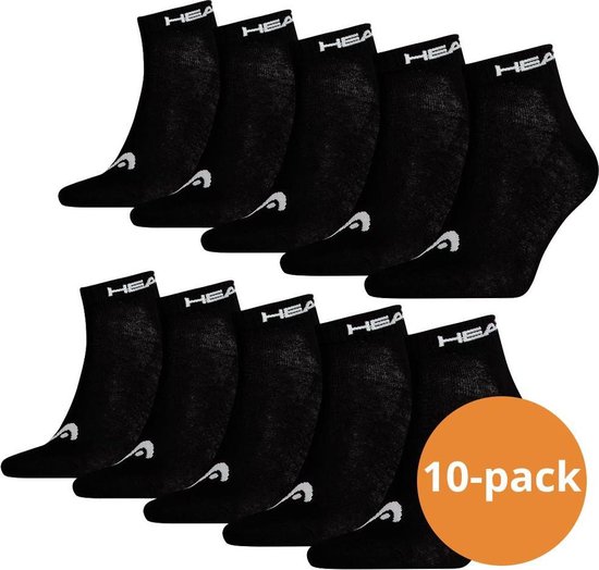 HEAD Quarter Sokken - 10 paar enkelsokken - Unisex - Zwart - Maat 43/46