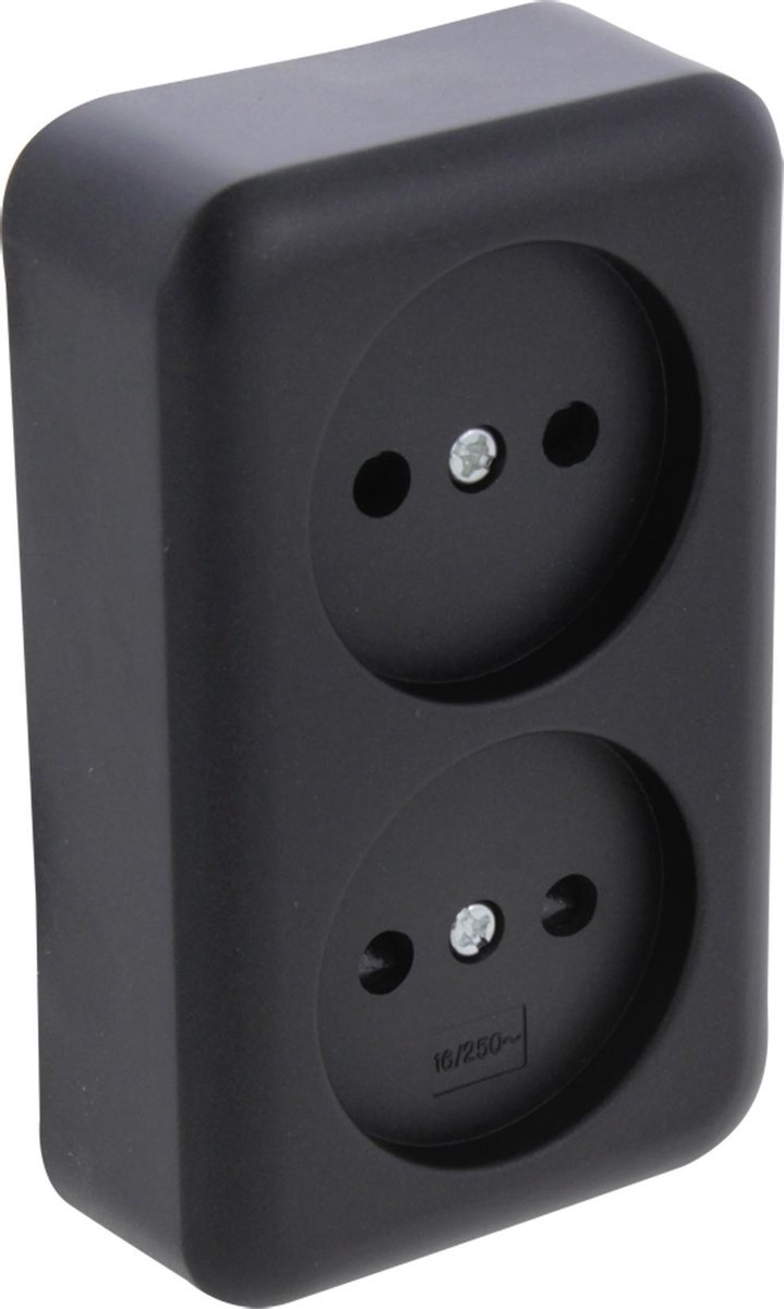 Q-Link Dubbel Stopcontact – Wandcontactdoos met Kinderbeveiliging – Opbouw – Zwart